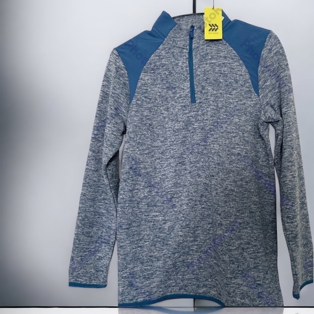 NWT Boys' Soft Long Sleeve 1/4 Zip Sweatshirt  All In Motion Blue. Size XL 14/16